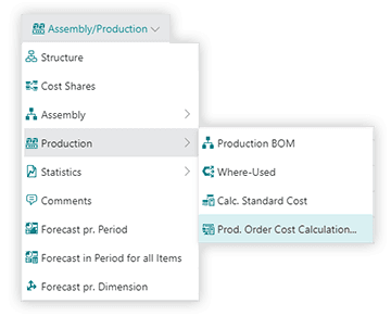 Production Order Cost Calculation in Dynamics 365 Business Central