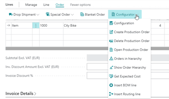 Configuration from the Sales Order Line in Dynamics 365 Business Central