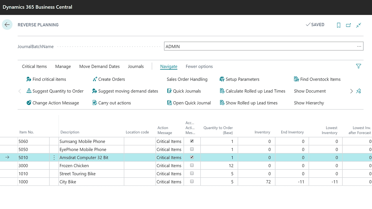 Critical Items in Planning in Dynamics 365 Business Central