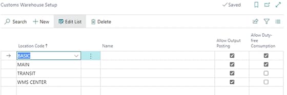 Customs Warehouse Setup in Dynamics 365 Business Central