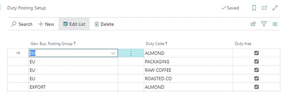 Duty Posting Setup in Dynamics 365 Business Central