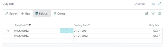 Duty Rates in Dynamics 365 Business Central