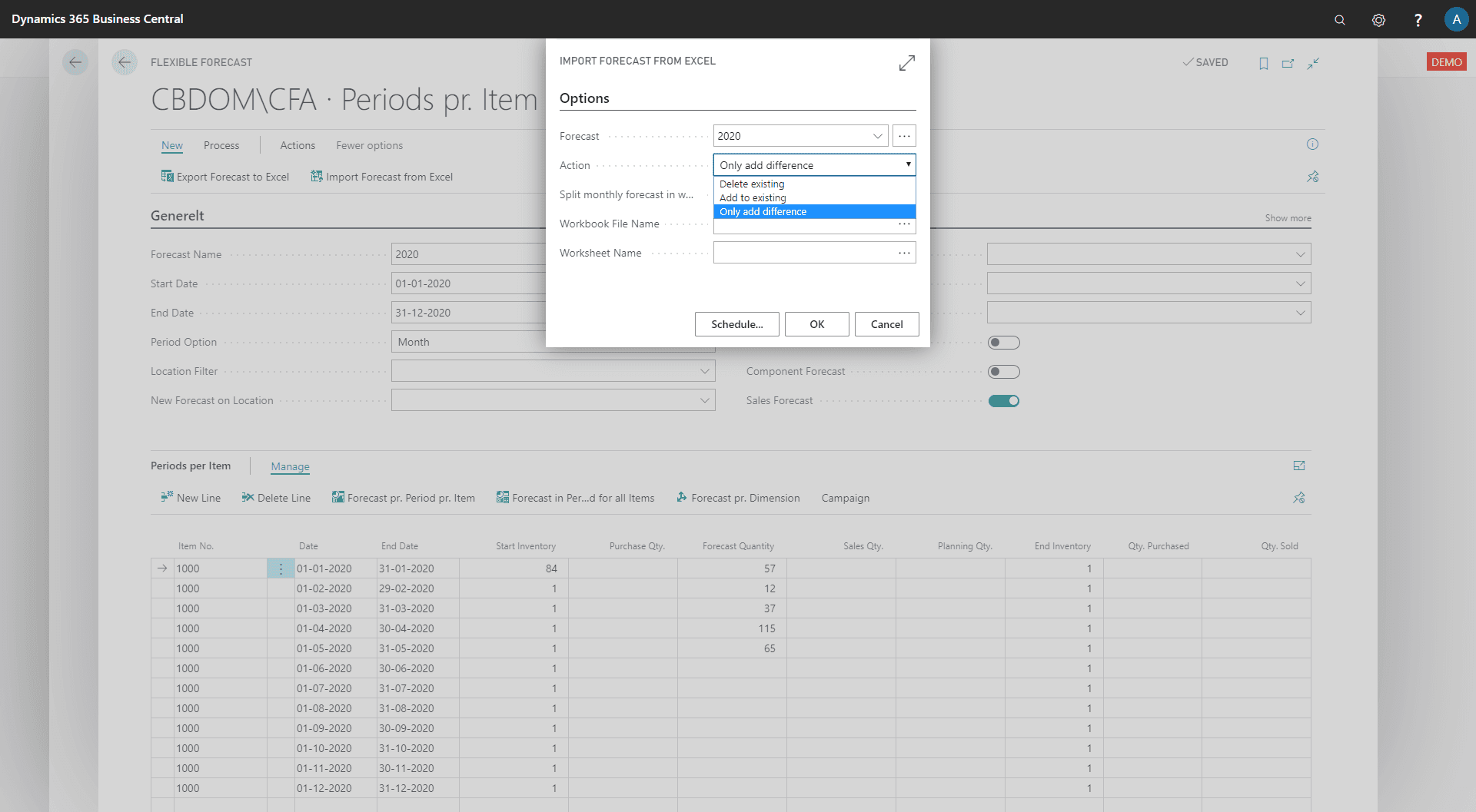 Exporting and importing forecasts from Excel in Dynamics 365 Business Central