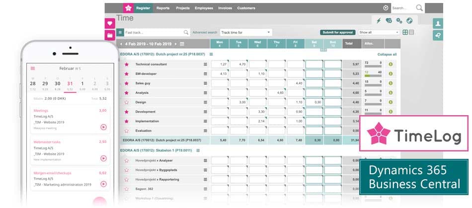 Software TimeLog PSA conectado con Microsoft Dynamics 365 Business Central