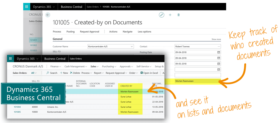 Created-by on Documents for Microsoft Dynamics 365 Business Central