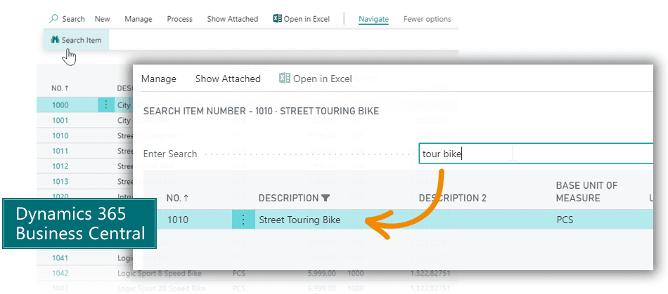 Search Items for Microsoft Dynamics 365 Business Central