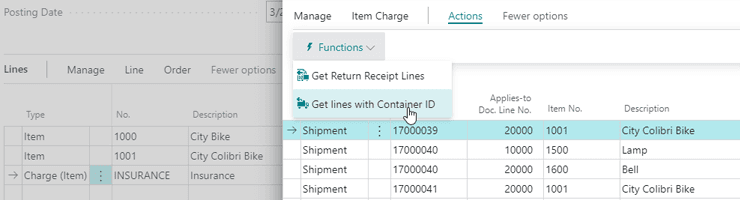 Apply item charges to lines in a container