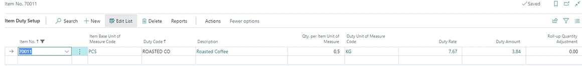 Item Duty Setup in Dynamics 365 Business Central