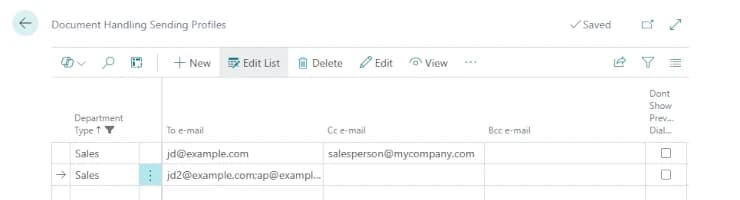 Destinatarios de correos electrónicos en Dynamics 365 Business Central