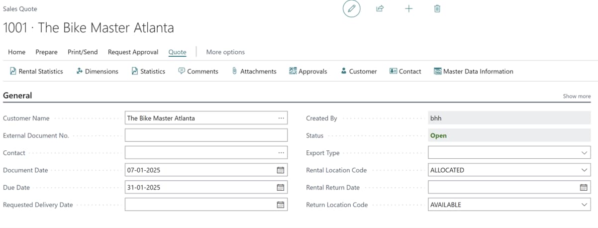 Include rental in the complete sales flow in Dynamics 365 Business Central