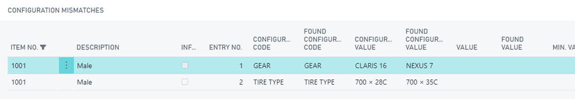 Search differences in Sales Configurator in Dynamics 365 Business Central