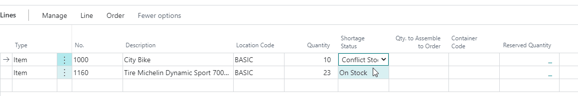 Shortages on Sales Order Lines