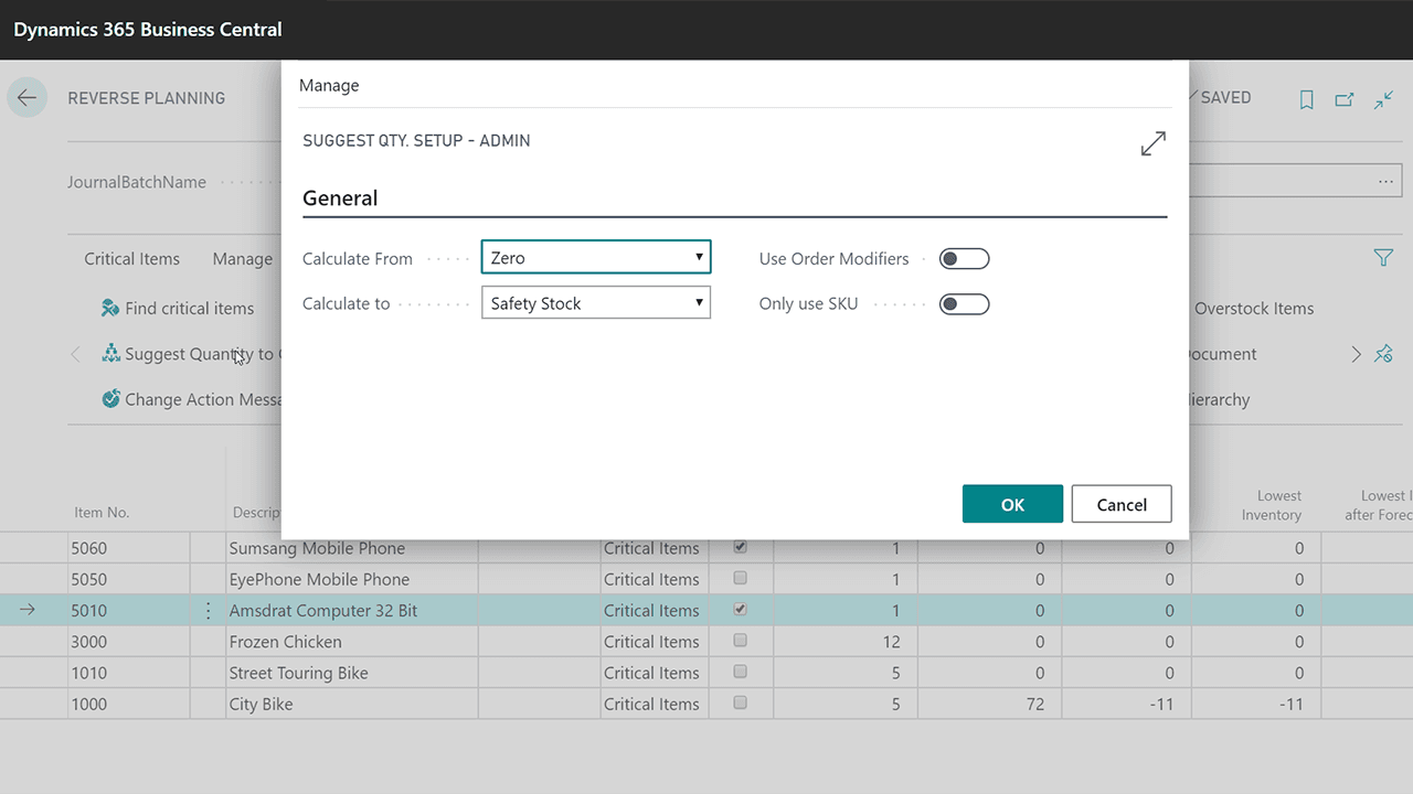 Suggested Quantity in Planning in Dynamics 365 Business Central