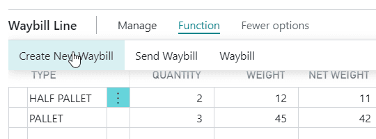 Waybill with multiple package types
