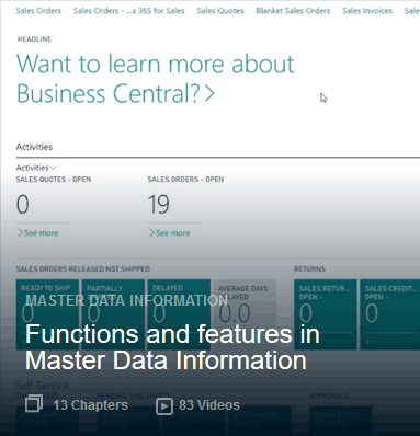 Funciones en Master Data Information en Dynamics 365 Business Central