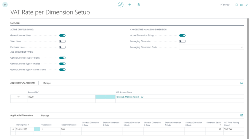 VAT / Tax Rate per Dimension in Dynamics 365 Business Central