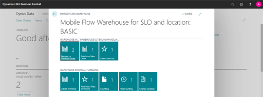 Location responsive tile availability in Business Central warehousing
