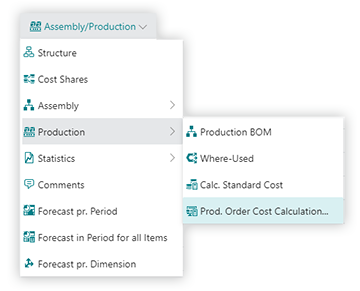 Production Order Cost Calculation in Dynamics 365 Business Central