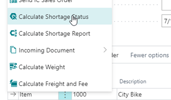 Recalculate shortages in Dynamics 365 Business Central