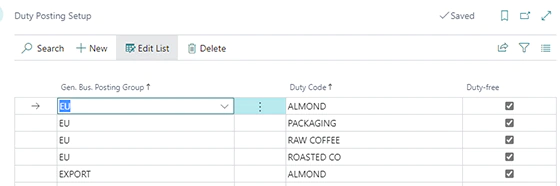 Duty Posting Setup in Dynamics 365 Business Central