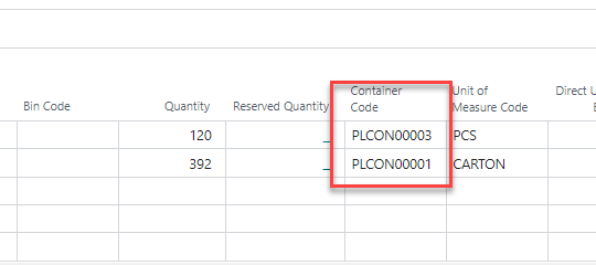 Container id on Purchase Order Lines in Dynamics 365 Business Central