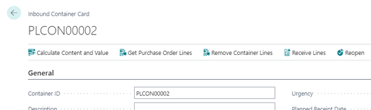 Purchase Containers in Dynamics 365 Business Central